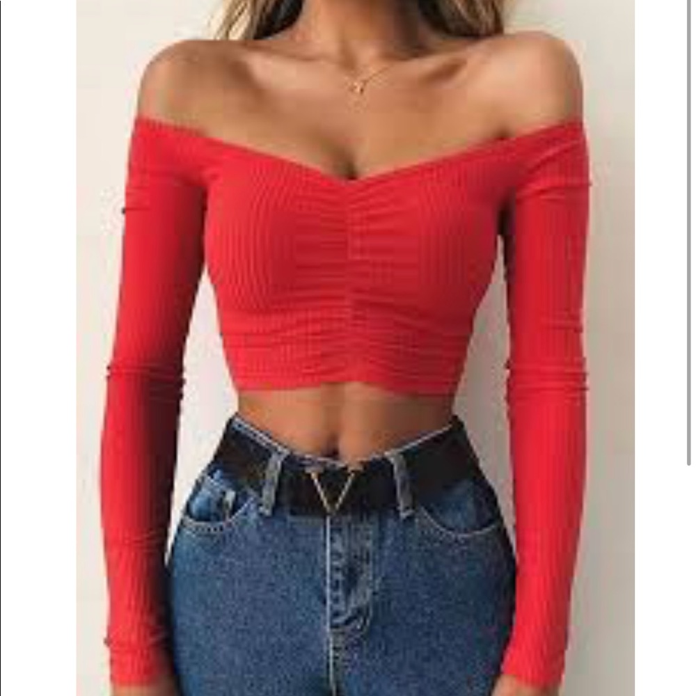 Red off the shoulder crop top